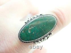 Vintage Navajo Fred Harvey Era Green Turquoise Sterling Stamped Ring Sz 9