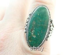 Vintage Navajo Fred Harvey Era Green Turquoise Sterling Stamped Ring Sz 9