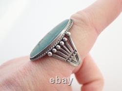 Vintage Navajo Fred Harvey Era Green Turquoise Sterling Stamped Ring Sz 9