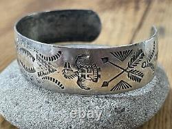 Vintage Navajo Fred Harvey Era Sterling Silver Cuff Bracelet Whirling Logs Log