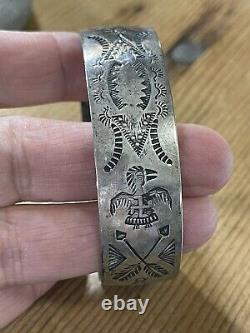 Vintage Navajo Fred Harvey Era Sterling Silver Cuff Bracelet Whirling Logs Log