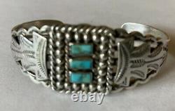 Vintage Navajo Fred Harvey Era Sterling Silver Turquoise Cuff Bracelet