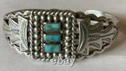 Vintage Navajo Fred Harvey Era Sterling Silver Turquoise Cuff Bracelet