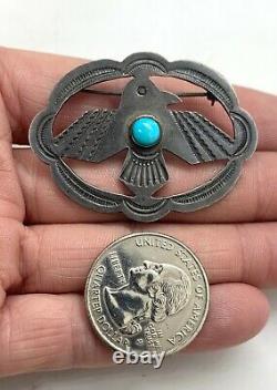 Vintage Navajo Fred Harvey Era Sterling Silver Turquoise Thunderbird Pin Brooch