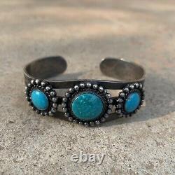 Vintage Navajo Fred Harvey Era Sterling Silver and Turquoise Cuff Bracelet