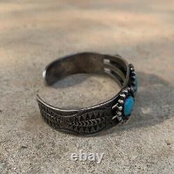Vintage Navajo Fred Harvey Era Sterling Silver and Turquoise Cuff Bracelet
