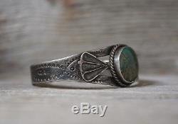 Vintage Navajo Fred Harvey Era Turquoise Coin Silver Cuff Bracelet