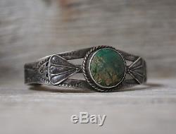 Vintage Navajo Fred Harvey Era Turquoise Coin Silver Cuff Bracelet
