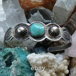 Vintage Navajo Fred Harvey Era Turquoise Cuff Bracelet Fluted Buttons Snake