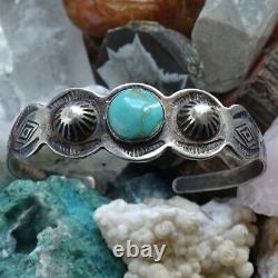 Vintage Navajo Fred Harvey Era Turquoise Cuff Bracelet Fluted Buttons Snake