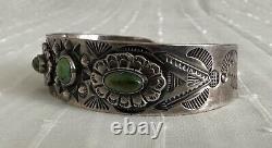 Vintage Navajo Fred Harvey Era Turquoise Silver Cuff Bracelet