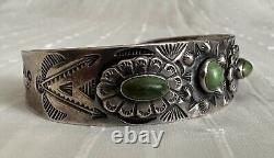 Vintage Navajo Fred Harvey Era Turquoise Silver Cuff Bracelet