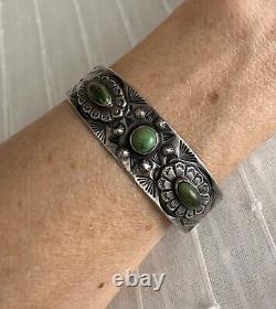 Vintage Navajo Fred Harvey Era Turquoise Silver Cuff Bracelet