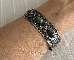 Vintage Navajo Fred Harvey Era Turquoise Silver Cuff Bracelet