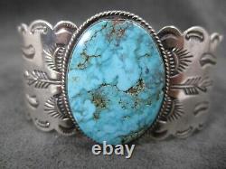Vintage Navajo Fred Harvey Era Turquoise Sterling Silver Wide Cuff Bracelet