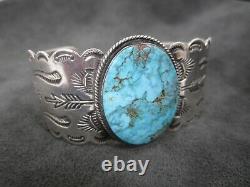Vintage Navajo Fred Harvey Era Turquoise Sterling Silver Wide Cuff Bracelet