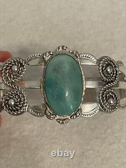 Vintage Navajo Fred Harvey Sterling Silver Turquoise Thunderbird Bracelet