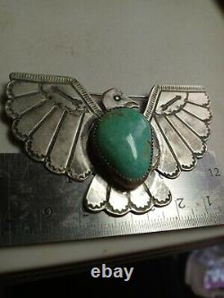 Vintage Navajo Fred Harvey Sterling Silver Turquoise Thunderbird Pin Brooch 3.0