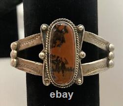 Vintage Navajo Fred Harvey era Petrified Wood Sterling Silver cuff bracelet