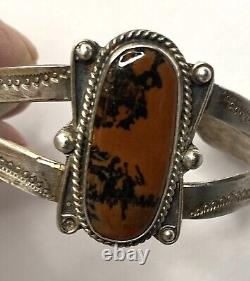 Vintage Navajo Fred Harvey era Petrified Wood Sterling Silver cuff bracelet