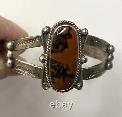 Vintage Navajo Fred Harvey era Petrified Wood Sterling Silver cuff bracelet