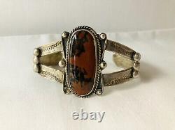 Vintage Navajo Fred Harvey era Petrified Wood Sterling Silver cuff bracelet