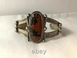 Vintage Navajo Fred Harvey era Petrified Wood Sterling Silver cuff bracelet