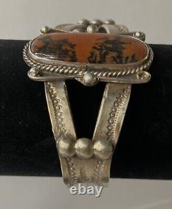 Vintage Navajo Fred Harvey era Petrified Wood Sterling Silver cuff bracelet