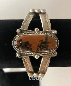 Vintage Navajo Fred Harvey era Petrified Wood Sterling Silver cuff bracelet