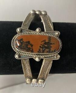 Vintage Navajo Fred Harvey era Petrified Wood Sterling Silver cuff bracelet