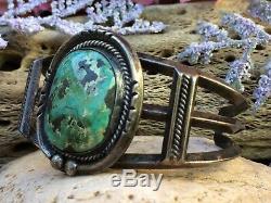 Vintage Navajo Green Turquoise Fred Harvey Era Sterling Silver Cuff Bracelet