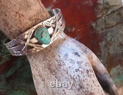 Vintage Navajo Mine #8 Turquoise & Sterling Cuff Fred Harvey Style Arrows 22 Gr