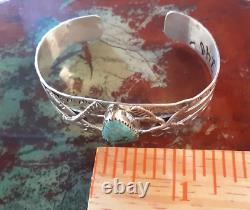 Vintage Navajo Mine #8 Turquoise & Sterling Cuff Fred Harvey Style Arrows 22 Gr