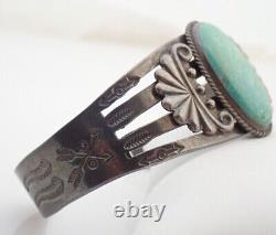 Vintage Navajo Old Pawn Fred Harvey Era Turquoise Arrows Sterling Cuff Bracelet