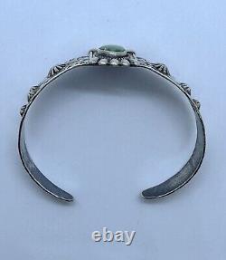 Vintage Navajo Old Pawn Fred Harvey Natural Green Turquoise Silver Cuff
