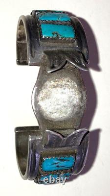 Vintage Navajo Old Pawn Sterling Silver Watch Bracelet Turquoise Fred harvey era