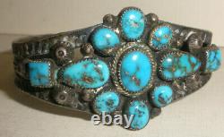 Vintage Navajo Old Pawn Sterling Silver turquoise bracelet Fred Harvey era