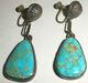Vintage Navajo Old Pawn Sterling Silver Turquoise Drop Earrings Fred Harvey Era