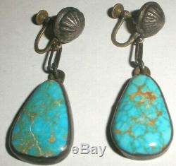 Vintage Navajo Old Pawn sterling silver turquoise drop earrings Fred Harvey era