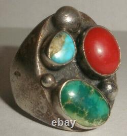 Vintage Navajo Old Pawn sterling silver turquoise men`s ring 8.5 Fred Harvey era