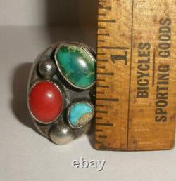 Vintage Navajo Old Pawn sterling silver turquoise men`s ring 8.5 Fred Harvey era