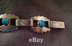 Vintage Navajo Silver, Turqouise Link Bracelet, Fred Harvey