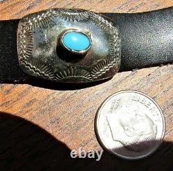 Vintage Navajo Stamped Coin Silver Turquoise Concho Belt Fred Harvey Era 20 Pcs