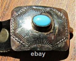 Vintage Navajo Stamped Coin Silver Turquoise Concho Belt Fred Harvey Era 20 Pcs