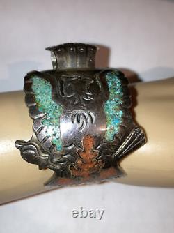 Vintage Navajo Sterling Silver Men Eagle Bracelet Watch Band Fred Harvey Era