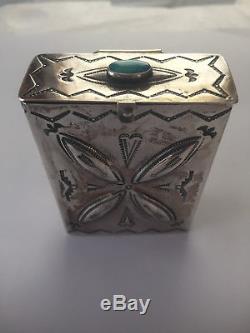 Vintage Navajo Sterling Silver Native American Cigarette Case Box Fred Harvey