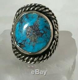 Vintage Navajo Sterling Silver Old Pawn Turquoise Men's Ring Fred Harvey Era 9.5