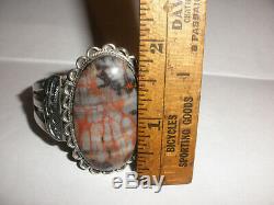 Vintage Navajo old pawn Sterling Silver jasper bracelet Fred Harvey era