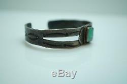 Vintage OLD PAWN Fred Harvey Era Sterling Silver Turquoise Stamped Cuff Bracelet