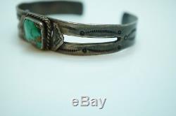 Vintage OLD PAWN Fred Harvey Era Sterling Silver Turquoise Stamped Cuff Bracelet